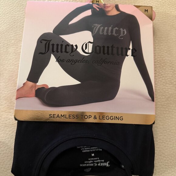 NEW JUICY COUTURE SEAMLESS TOP & LEGGING 2 PIECE SET M BLACK TIK TOK VIRAL - Picture 1 of 4